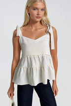 Strappy Ribbon Detail Stone Blouse