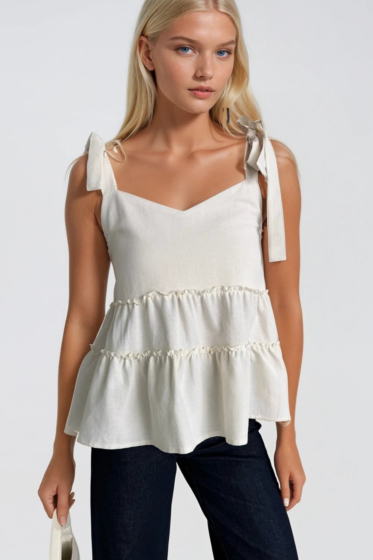 Strappy Ribbon Detail Stone Blouse