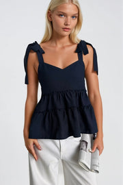 Sling Ribbon Detail Navy Blue Blouse