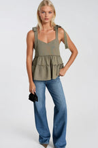 Strappy Ribbon Detail Khaki Blouse
