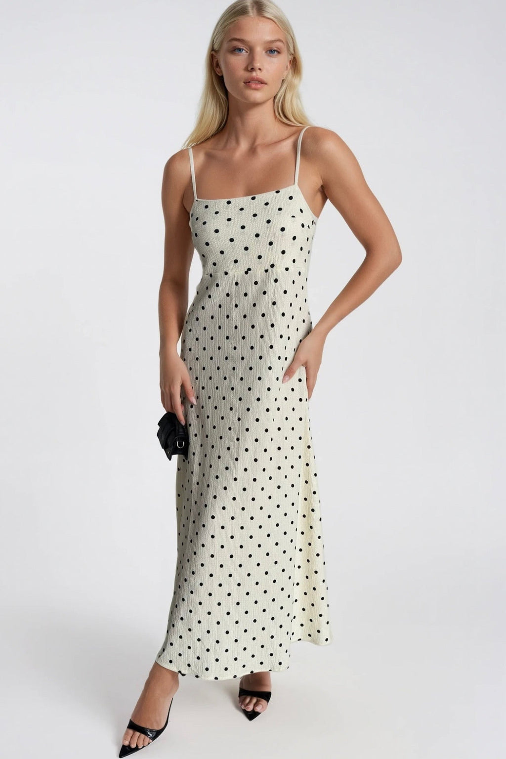 Strappy Polka Dot Pattern Yellow Maxi Dress