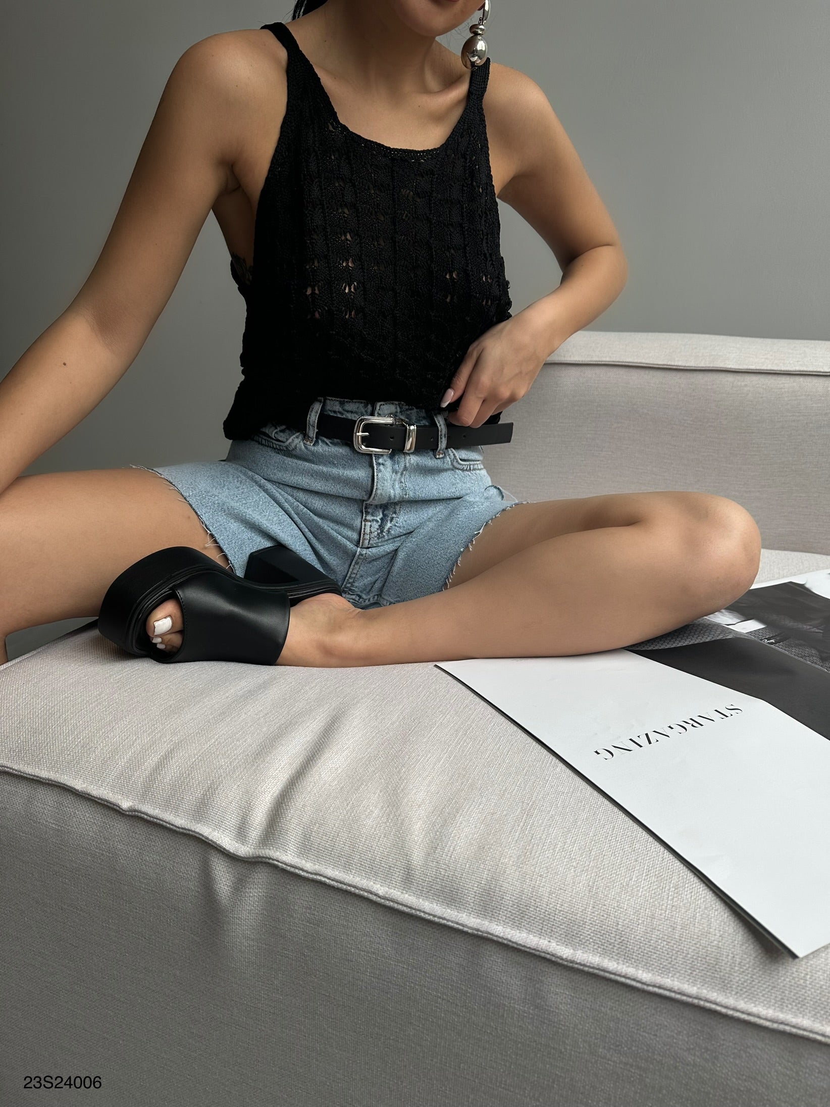 Strappy Black Knit Blouse