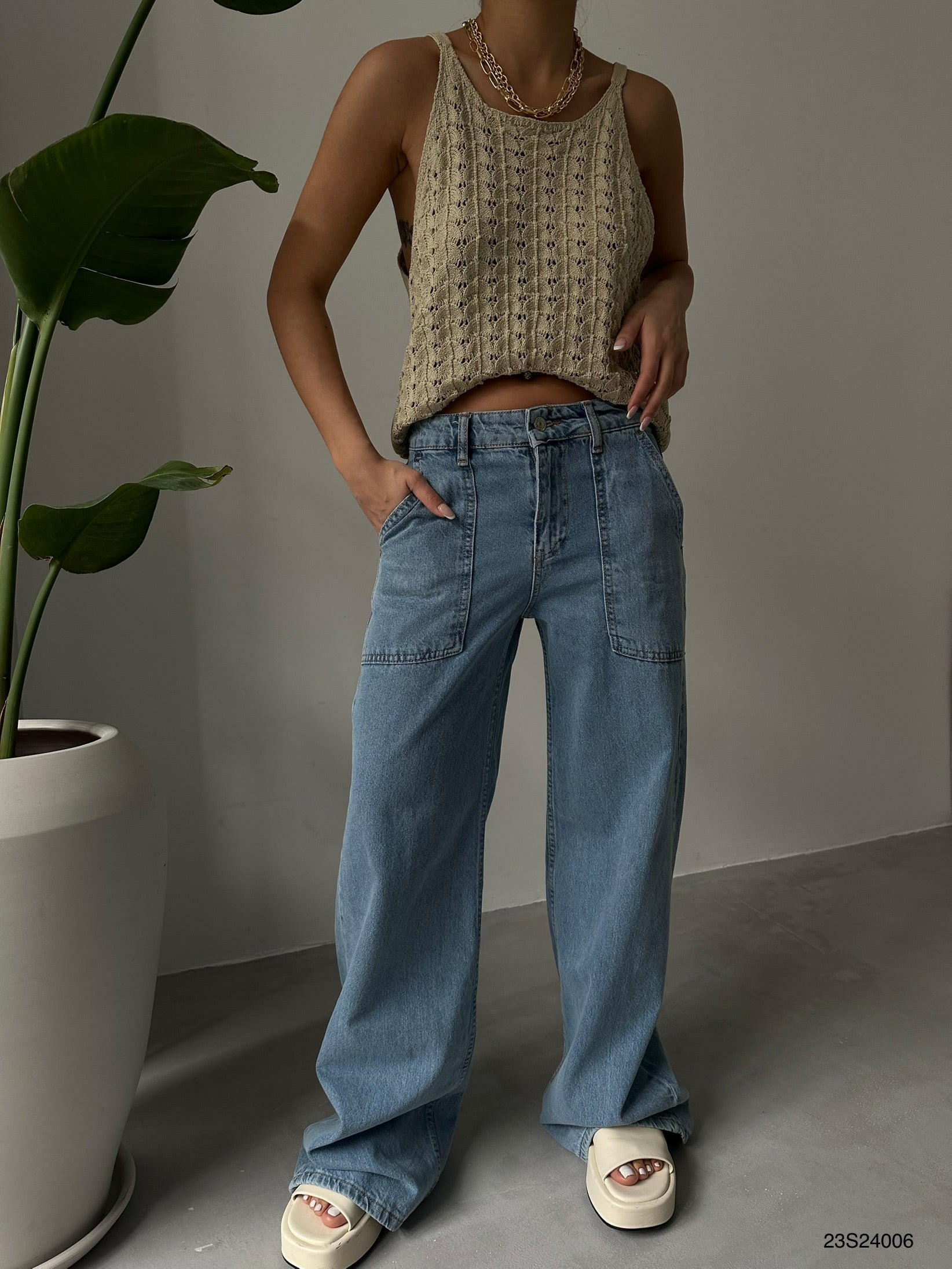 Strappy Beige Knit Blouse