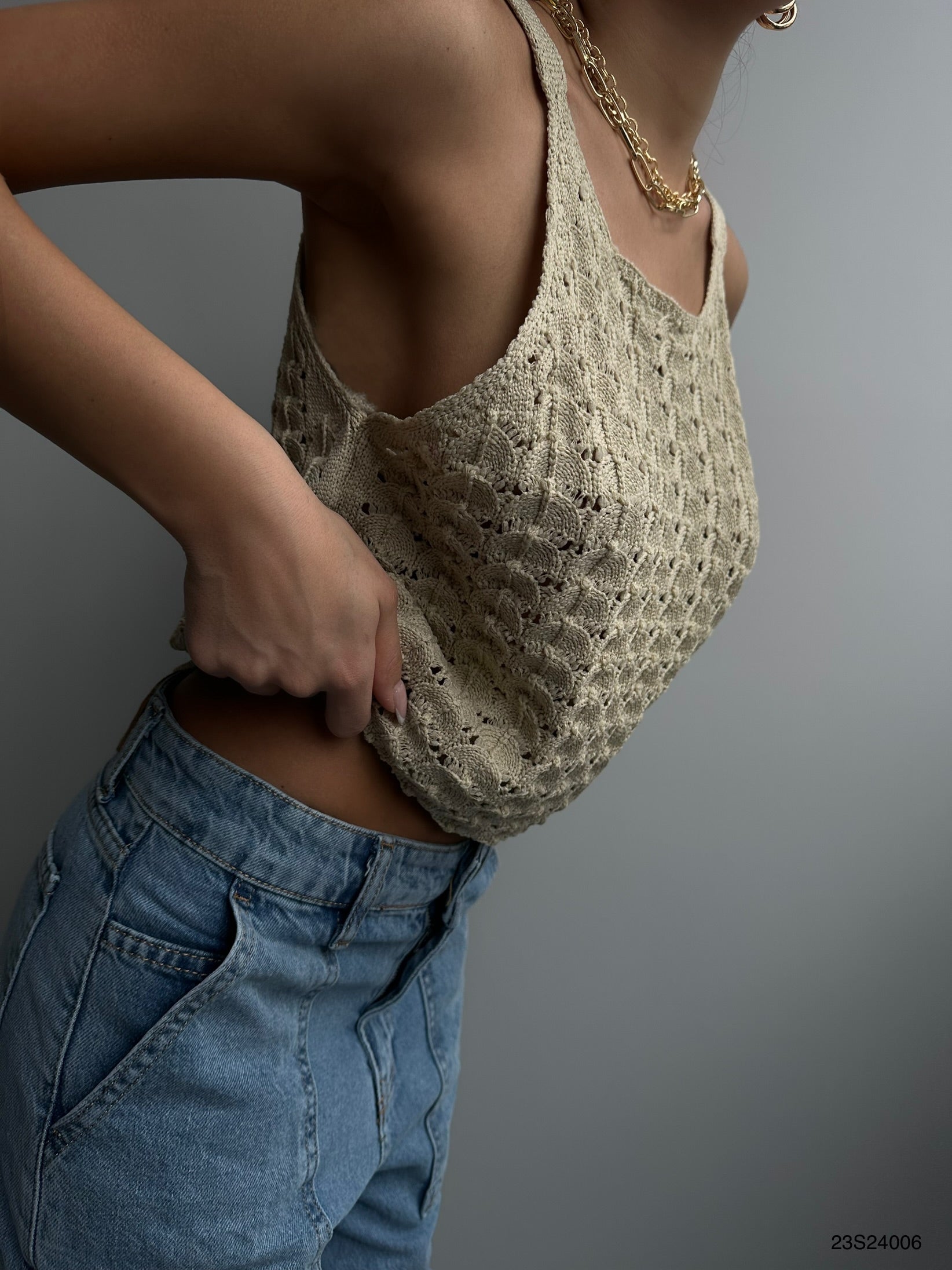 Strappy Beige Knit Blouse