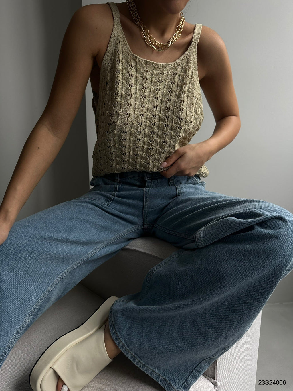 Strappy Beige Knit Blouse