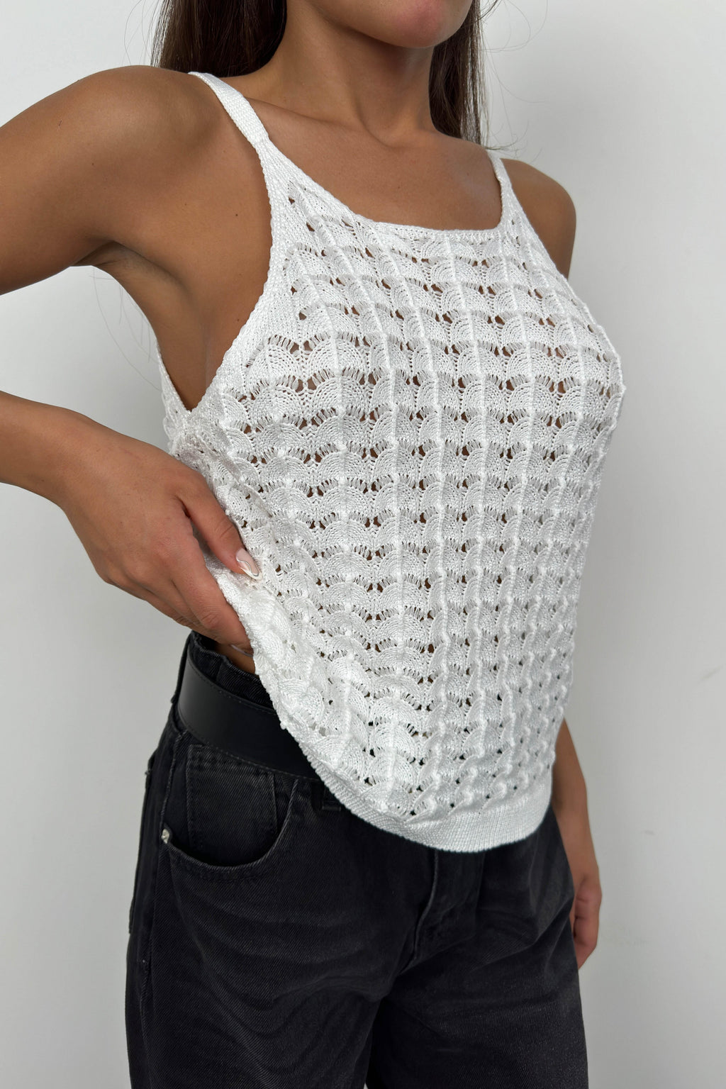 Strappy Ecru Knit Blouse