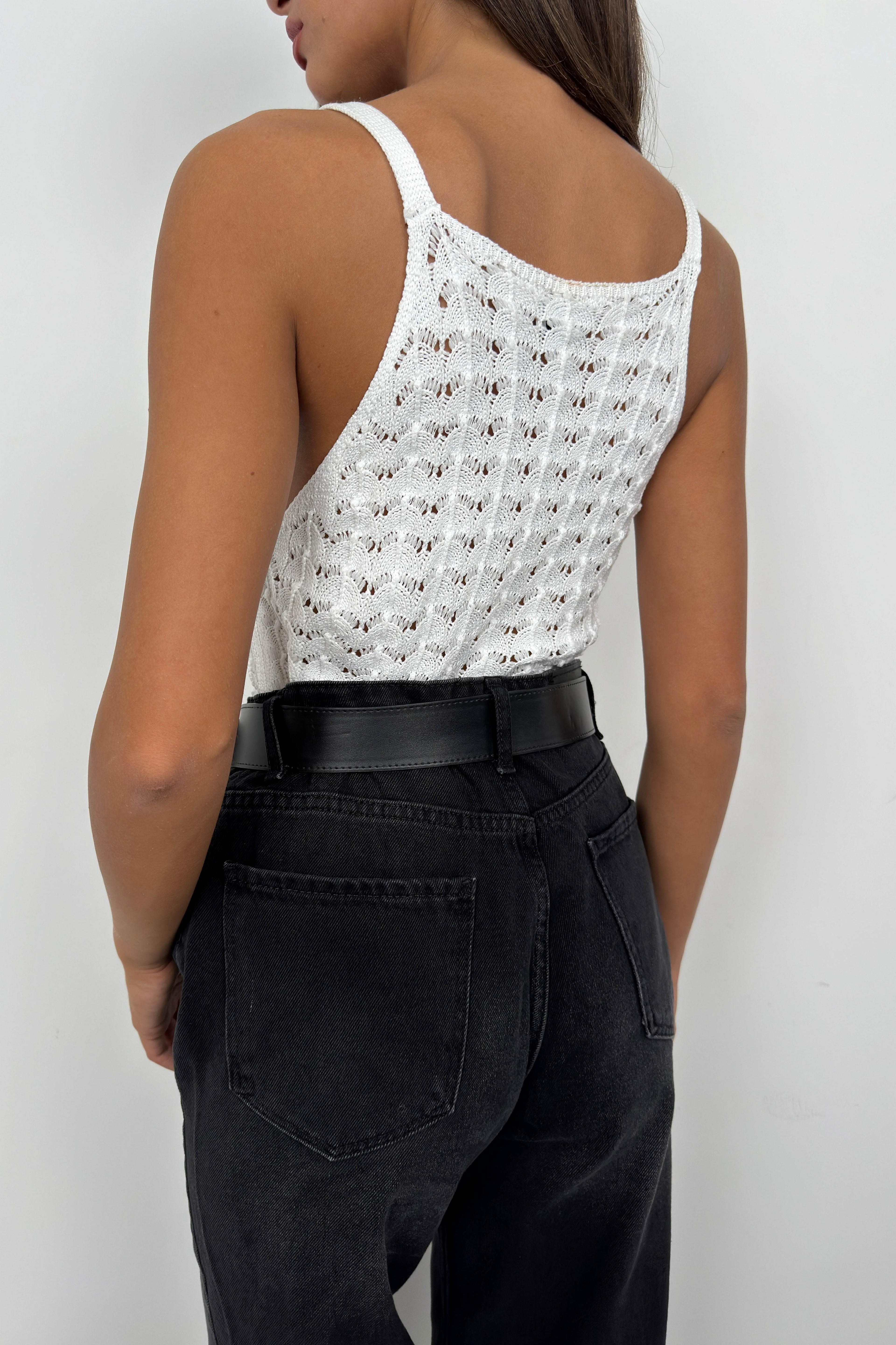 Strappy Ecru Knit Blouse
