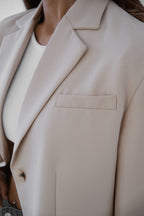 Lining Detail Shoulder-Padded Beige Blazer