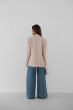 Lining Detail Shoulder-Padded Beige Blazer