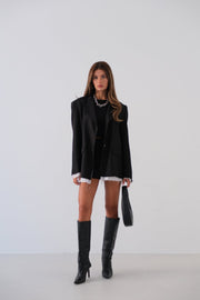 Lining Detail Padded Black Blazer