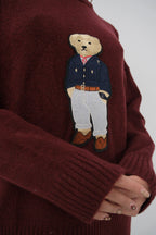 Teddy Embroidered Oversize Burgundy Sweater