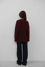 Teddy Embroidered Oversize Burgundy Sweater