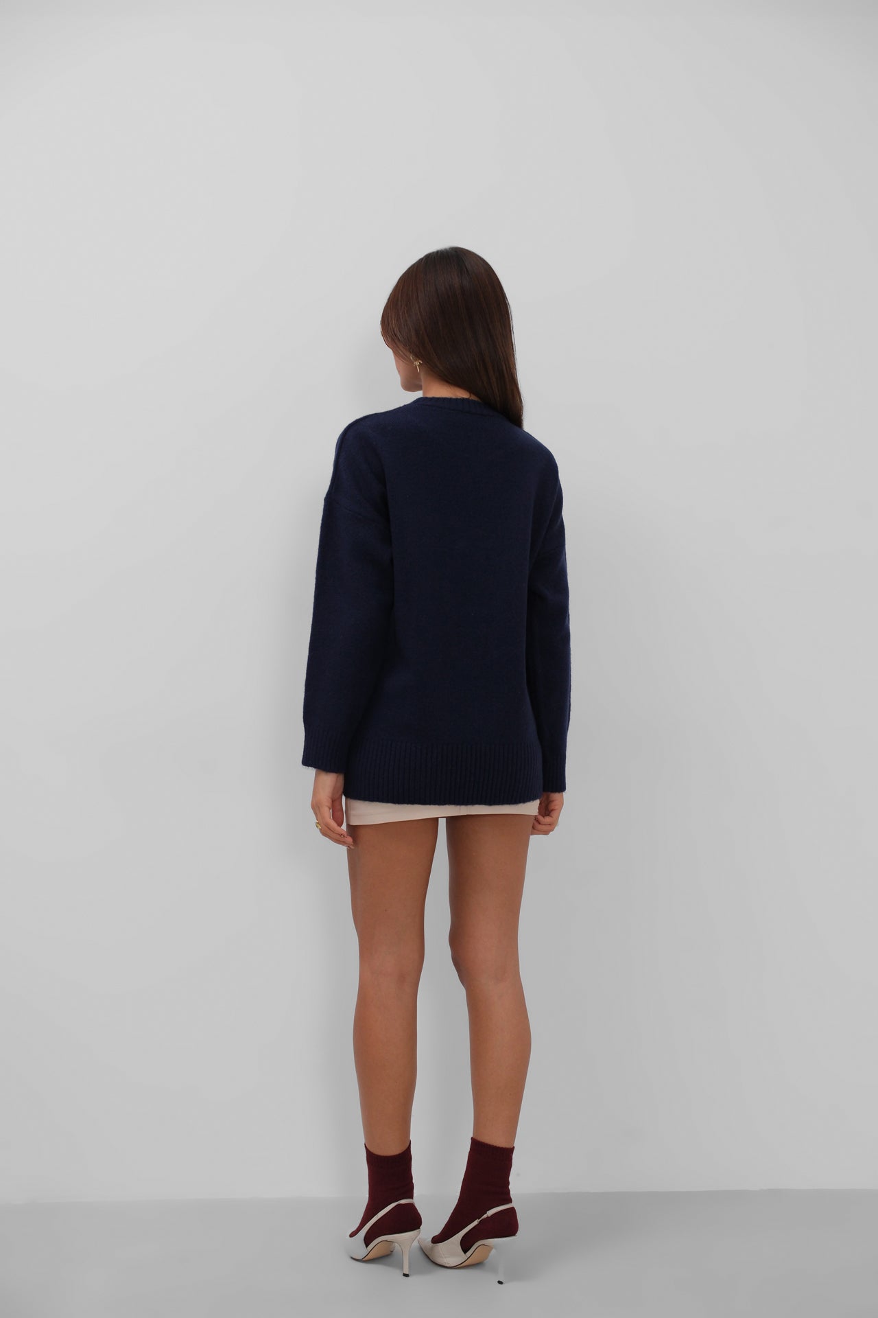 Ayicik Islemeli Oversize Navy Sweater