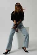 Leg Cut-Out Blue Stone Detail Jeanss