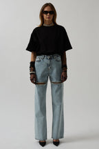 Leg Cut-Out Blue Stone Detail Jeanss