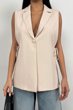 Lace Detail Beige Blazer Vest
