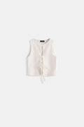 Tie Detail Low-Cut White Blouse