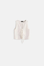 Tie Detail Low-Cut White Blouse