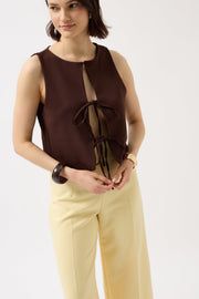 Lace Detail Low Cut Brown Blouse