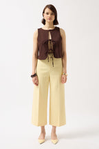 Drawstring Detail Cutout Brown Blouse