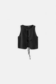 Lace Detail Low Cut Black Blouse