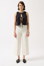 Tie Detail Low-Cut Black Blouse