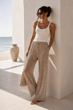 Lace-up Detail Gold Sequin Knit Trousers