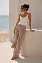 Lace-up Detail Gold Sequin Knit Trousers