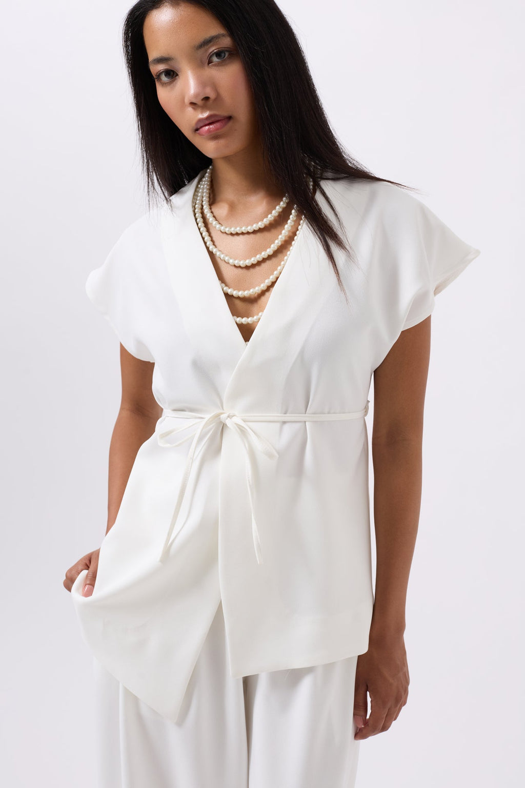 Drawstring Detail White Vest
