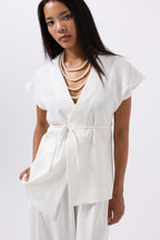 Drawstring Detail White Vest