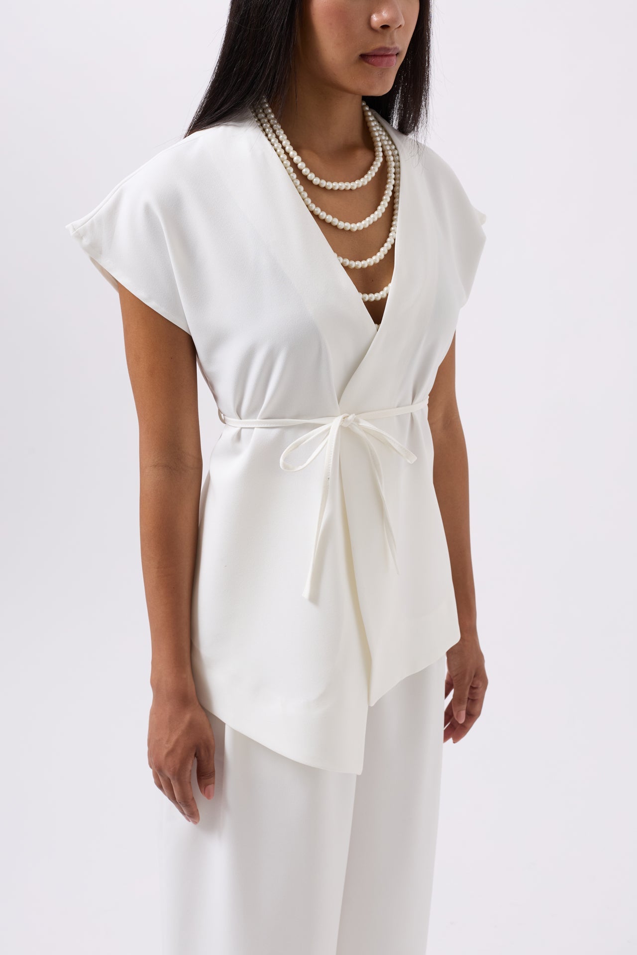 Drawstring Detail White Vest