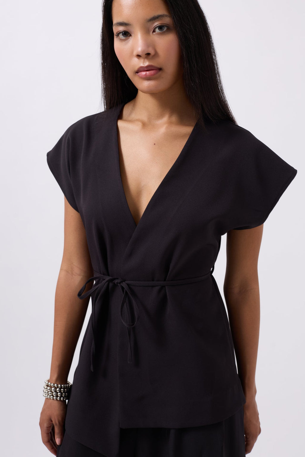 Drawstring Detail Black Vest