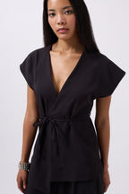 Drawstring Detail Black Vest