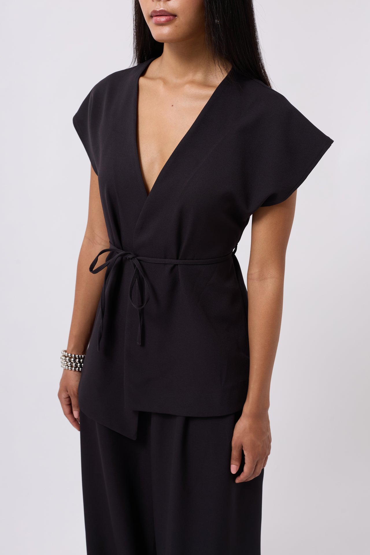 Drawstring Detail Black Vest