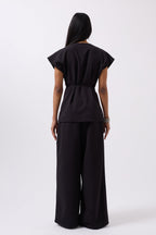 Drawstring Detail Black Vest