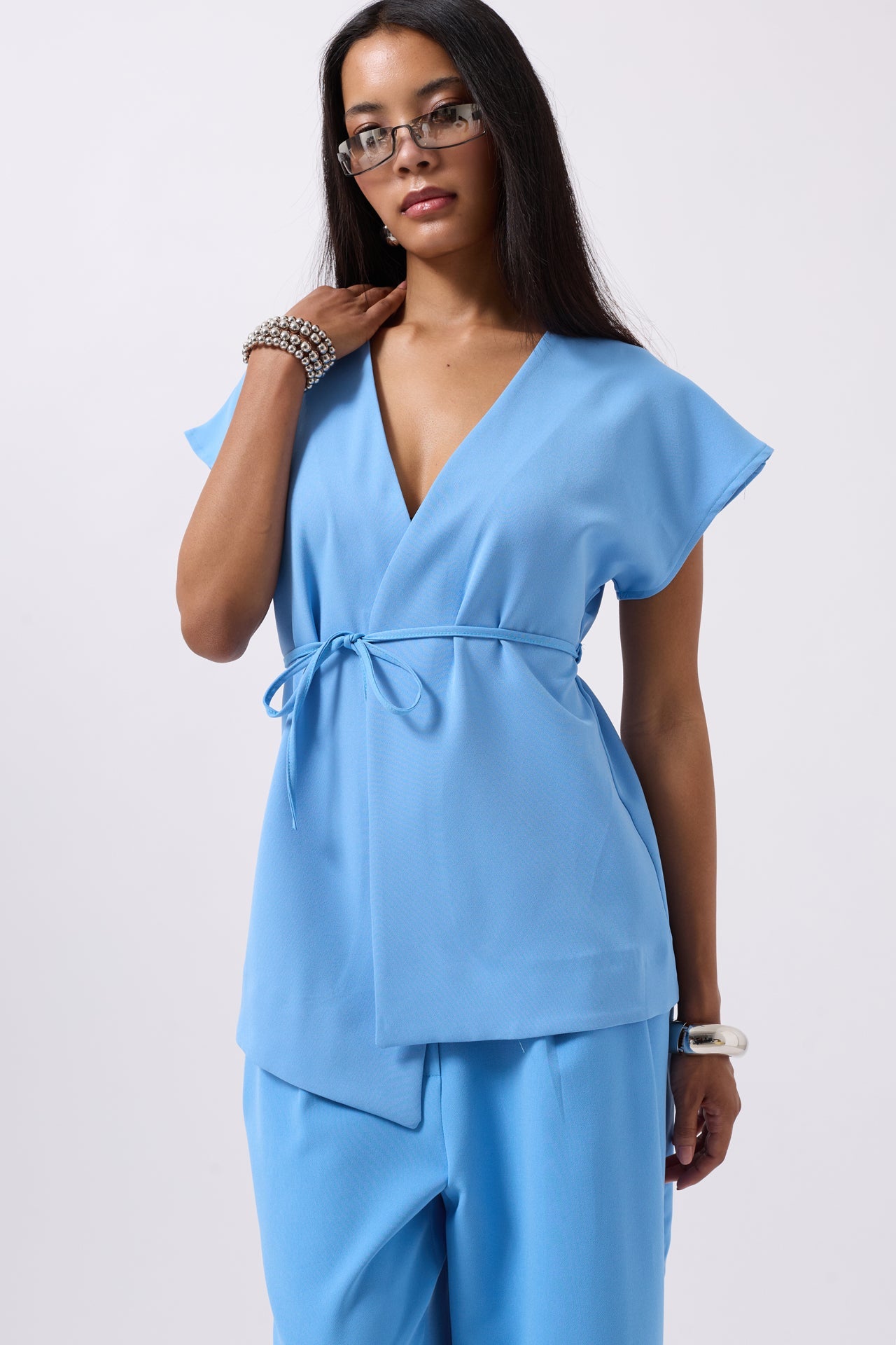 Drawstring Detail Blue Vest