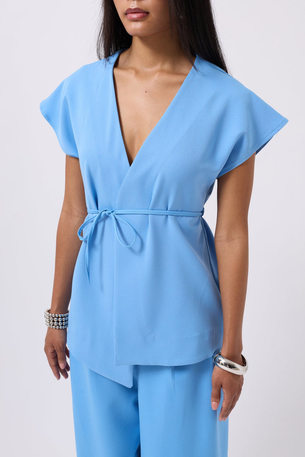 Drawstring Detail Blue Vest