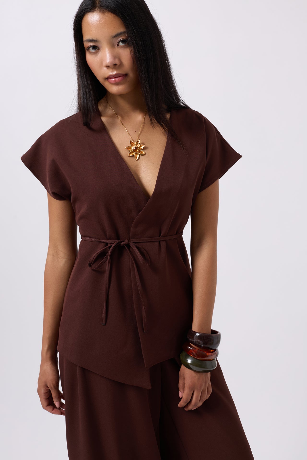 Drawstring Detail Brown Vest