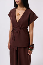 Drawstring Detail Brown Vest