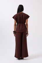 Drawstring Detail Brown Vest