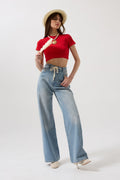 Lace-Up Detail High Waist Light Blue Jean