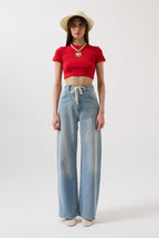 Lace-Up Detail High Waist Light Blue Jean