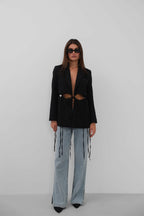 Lace-Up Detail Tasarim Black Jacket