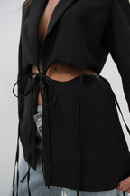 Lace-Up Detail Tasarim Black Jacket