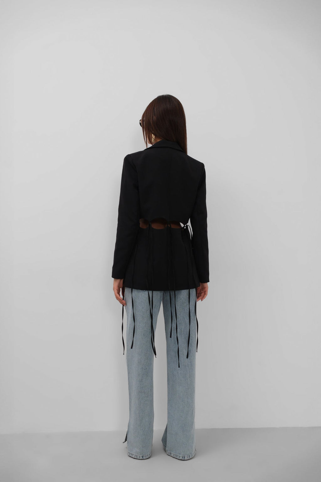 Lace-Up Detail Tasarim Black Jacket