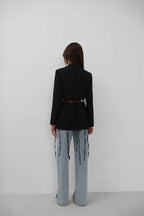 Lace-Up Detail Tasarim Black Jacket