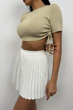 Lace-Up Beige Crop Blouse