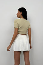 Lace-Up Beige Crop Blouse