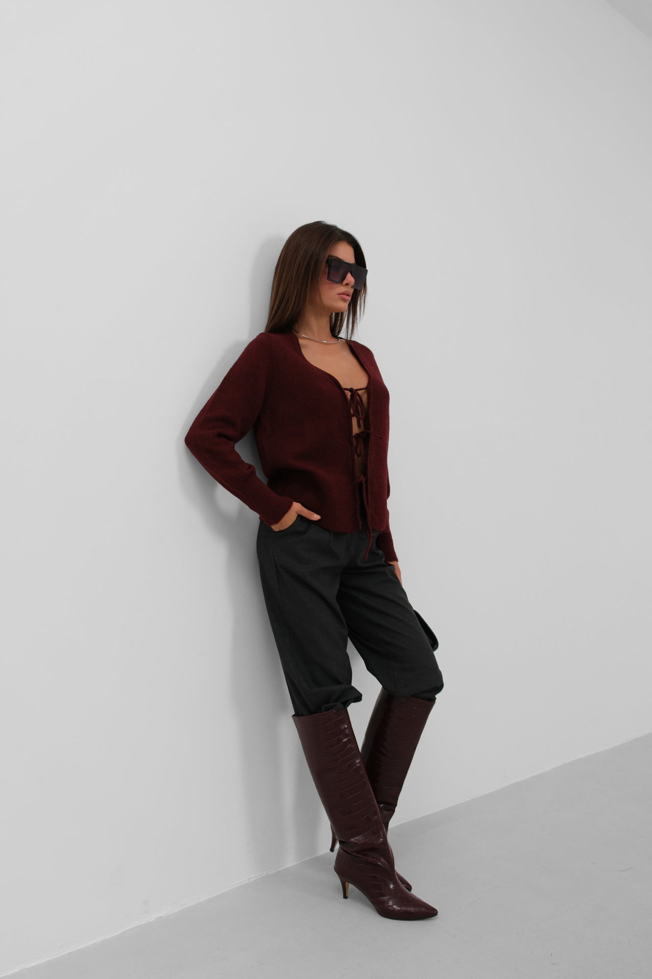 Bagcikli Burgundy Cardigan