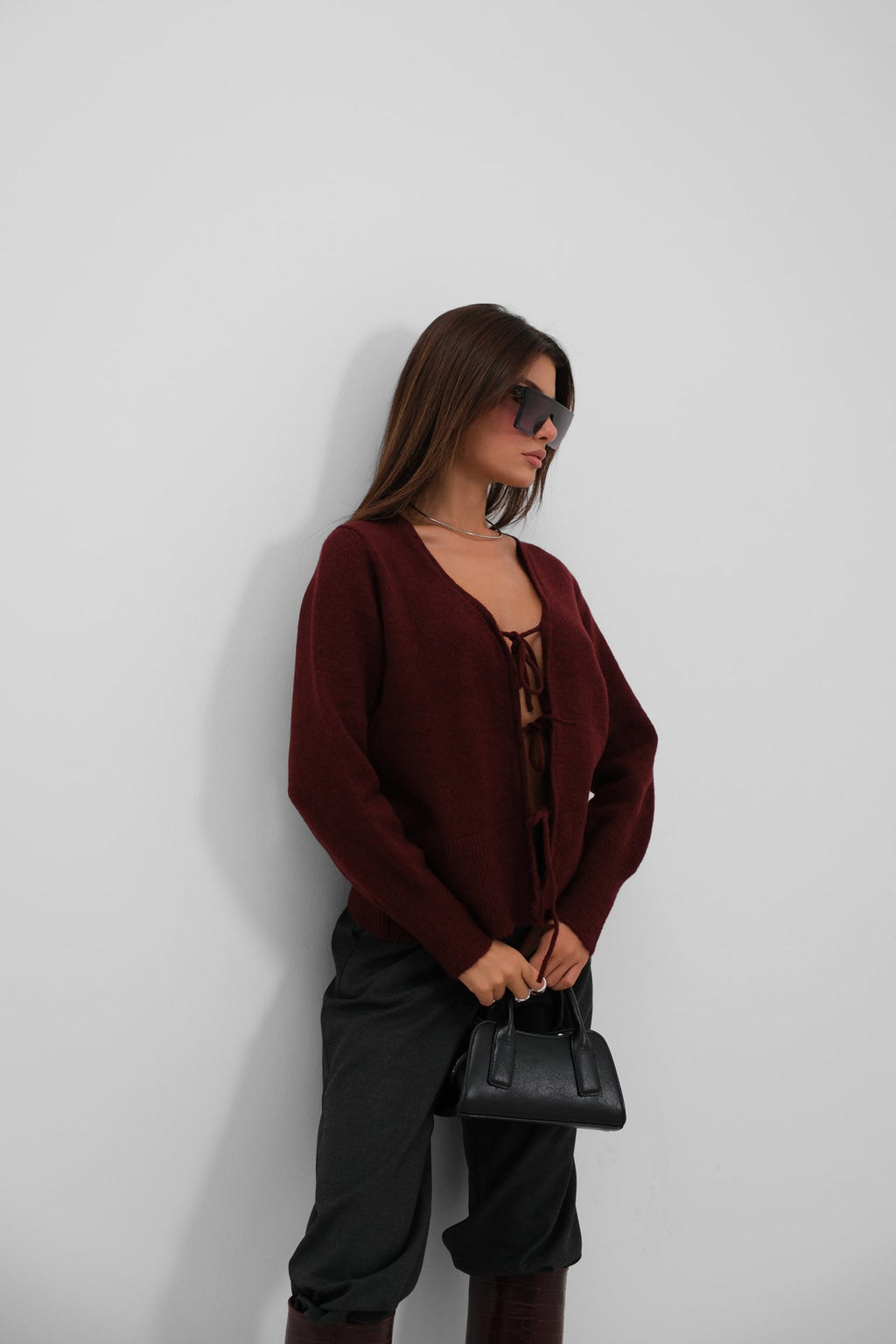 Bagcikli Burgundy Cardigan